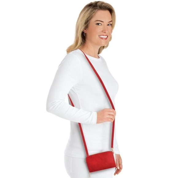 Red Women Cross-Body Cell Phone Purse Wallet Bag Shoulder Strap Gift Boxed - Picture 3 of 6